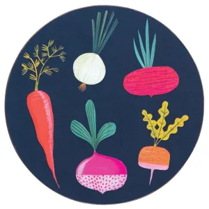 Root Veggies Blue Round Art Coasters - Set Of Four