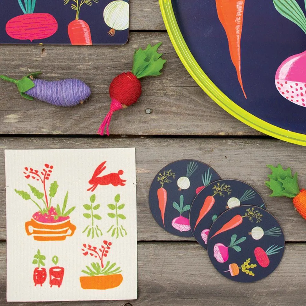 Root Veggies Blue Round Art Coasters - Set Of Four