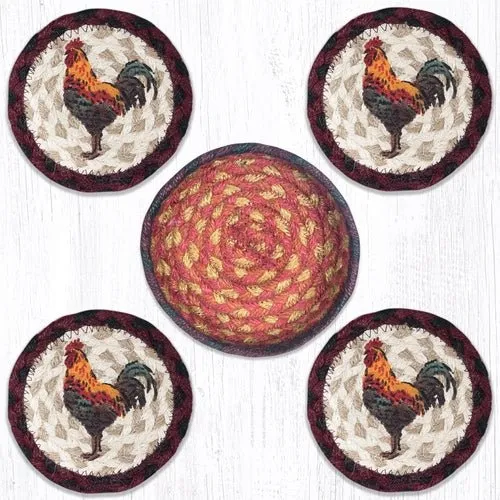 Rustic Rooster Jute Coaster Set