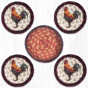 Rustic Rooster Jute Coaster Set