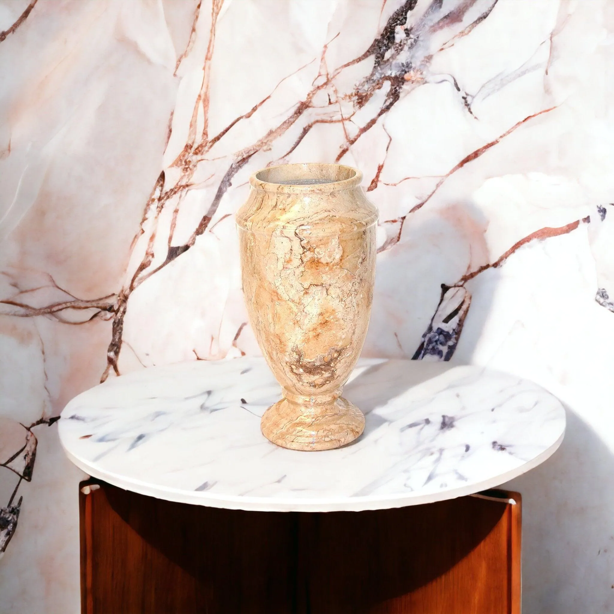 Sahara Beige Marble 13-inches Tall Decorative Vase