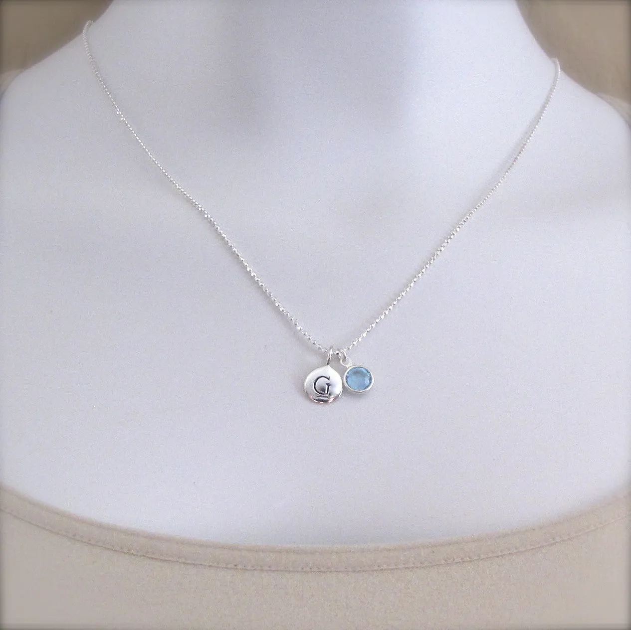 Silver Initial & Birthstone Charm Necklace