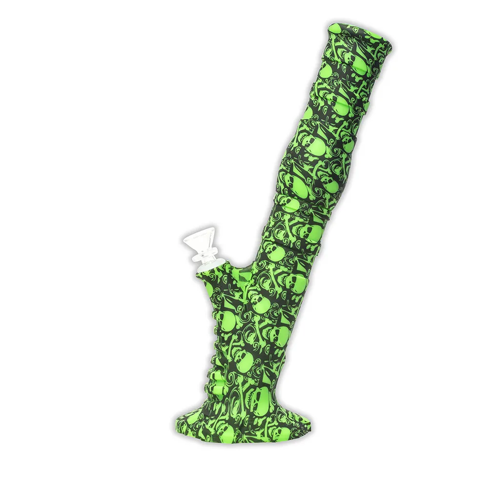 Skulls Gripper Silicone Bong - Black & Green