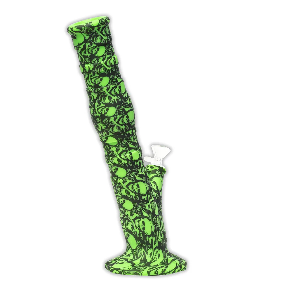 Skulls Gripper Silicone Bong - Black & Green