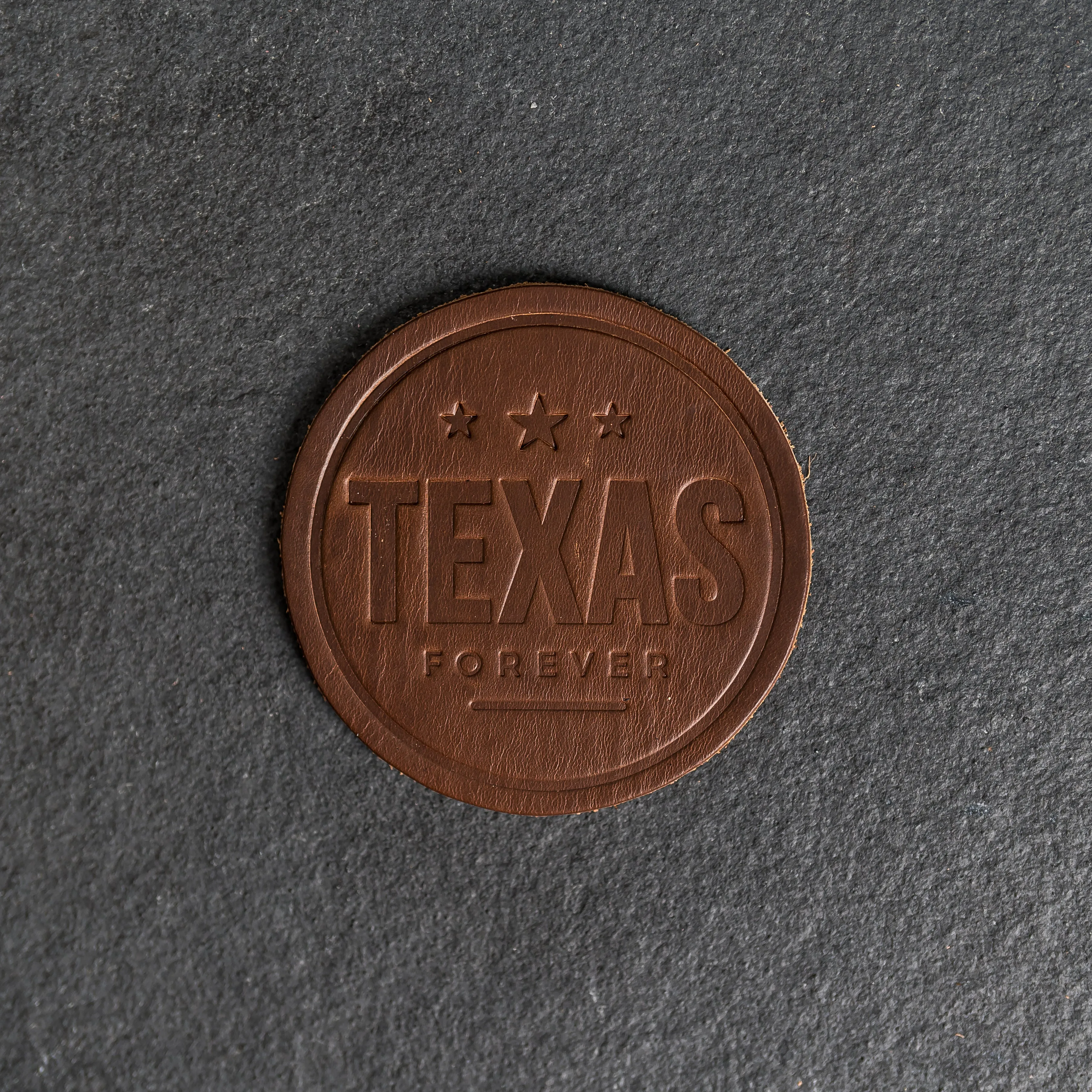 Texas Forever Leather Coasters - 4" Round - Sold individually or as a Set of 4