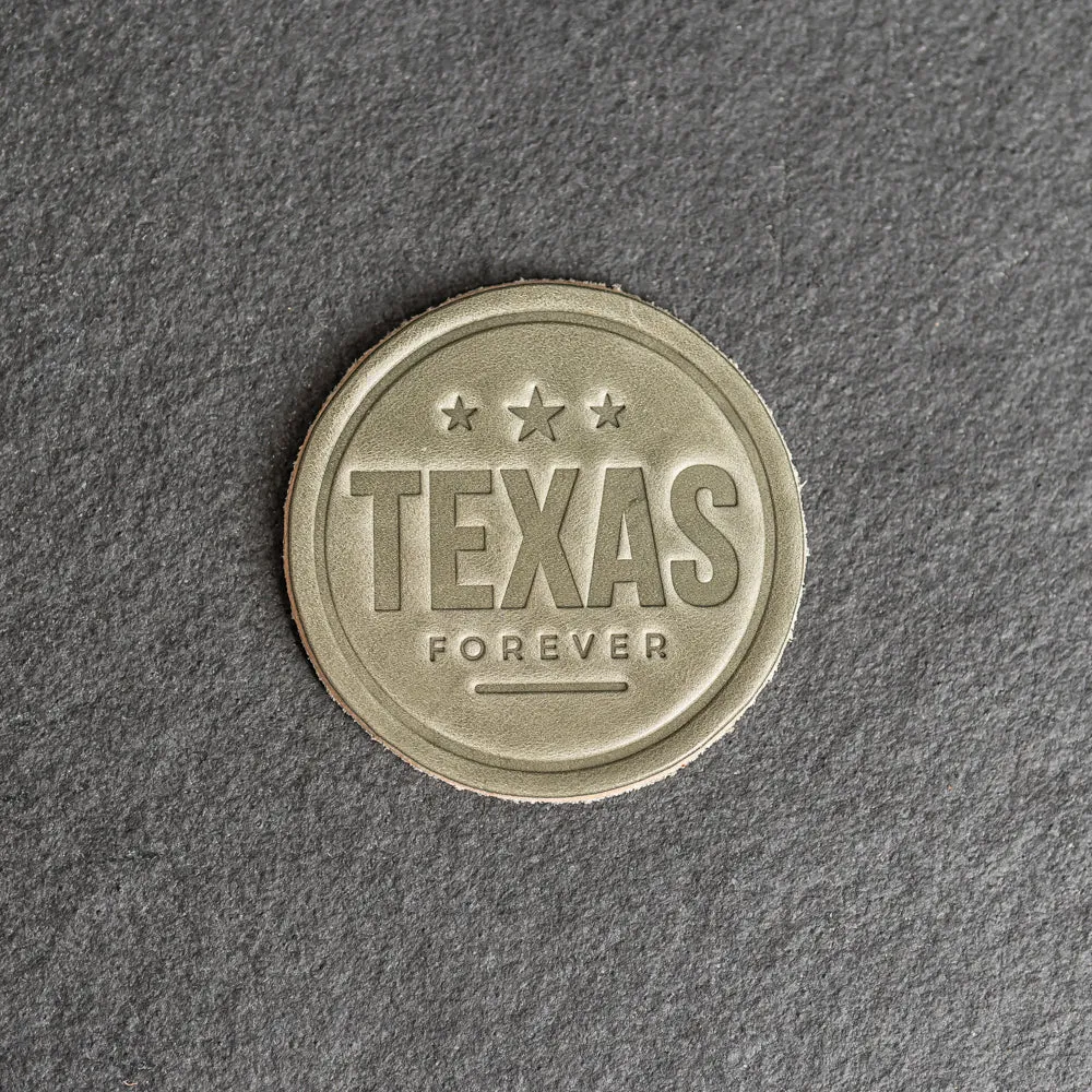 Texas Forever Leather Coasters - 4" Round - Sold individually or as a Set of 4