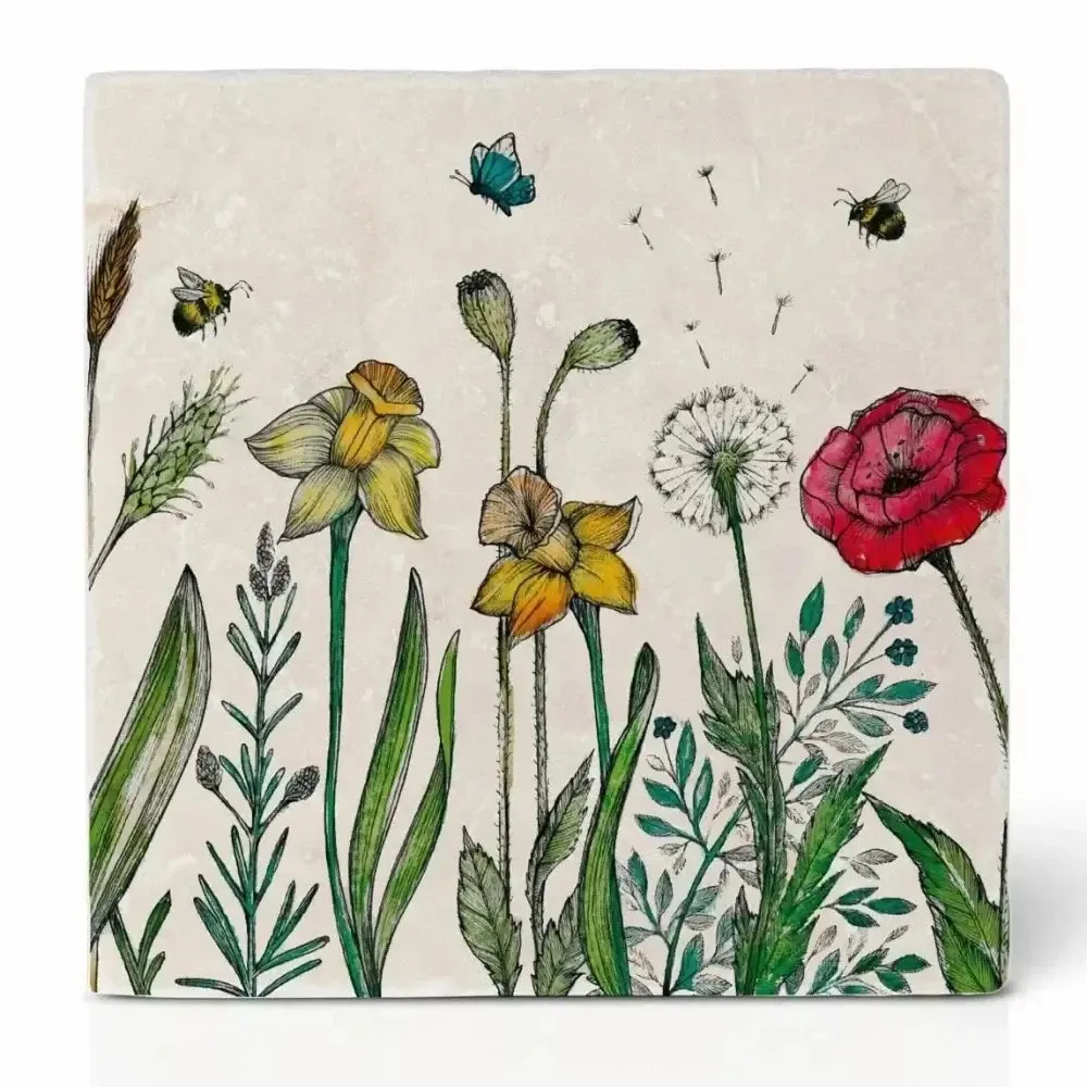 Tile Coaster Natural Stone - Bees