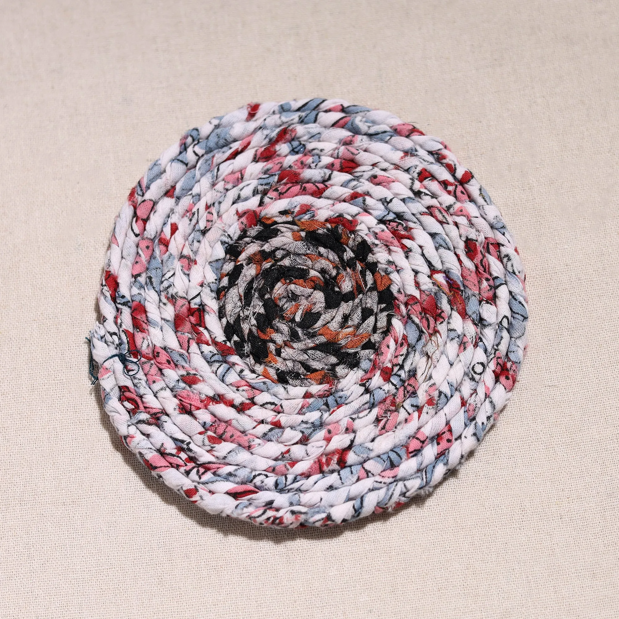 Upcycled Fabric Hand Braided Coaster 16