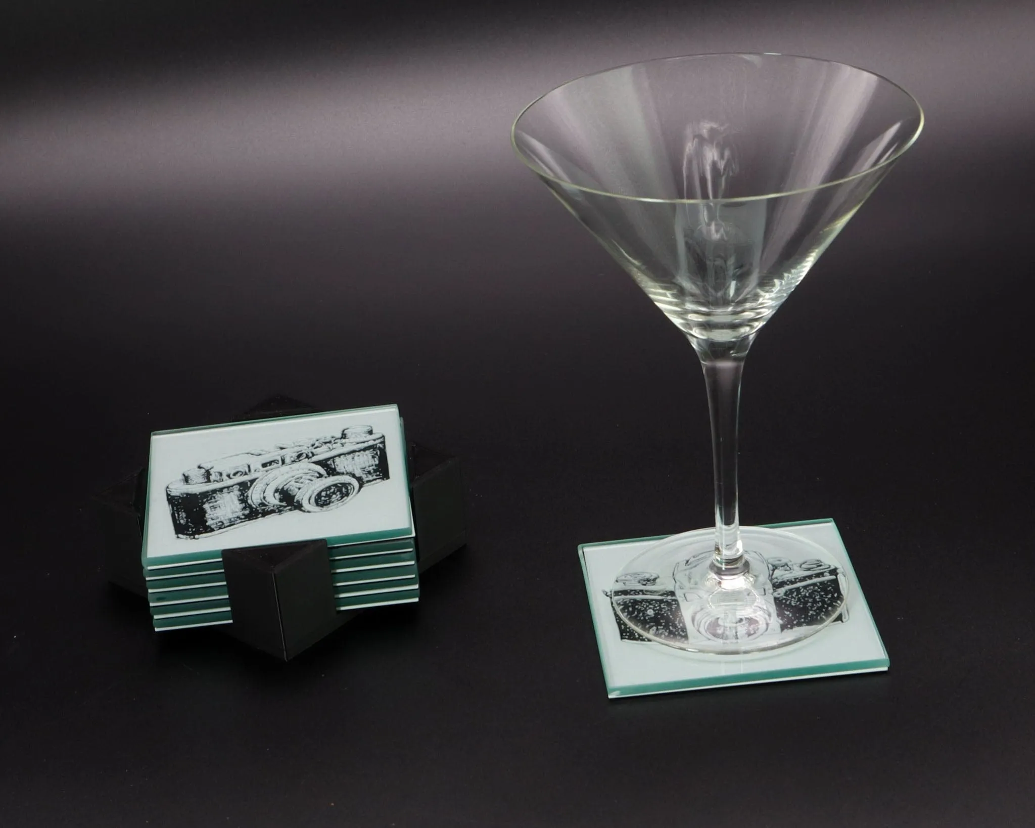 Vintage Camera Coaster Set for Drinks with Holder, Barware, Set of 4 or 6