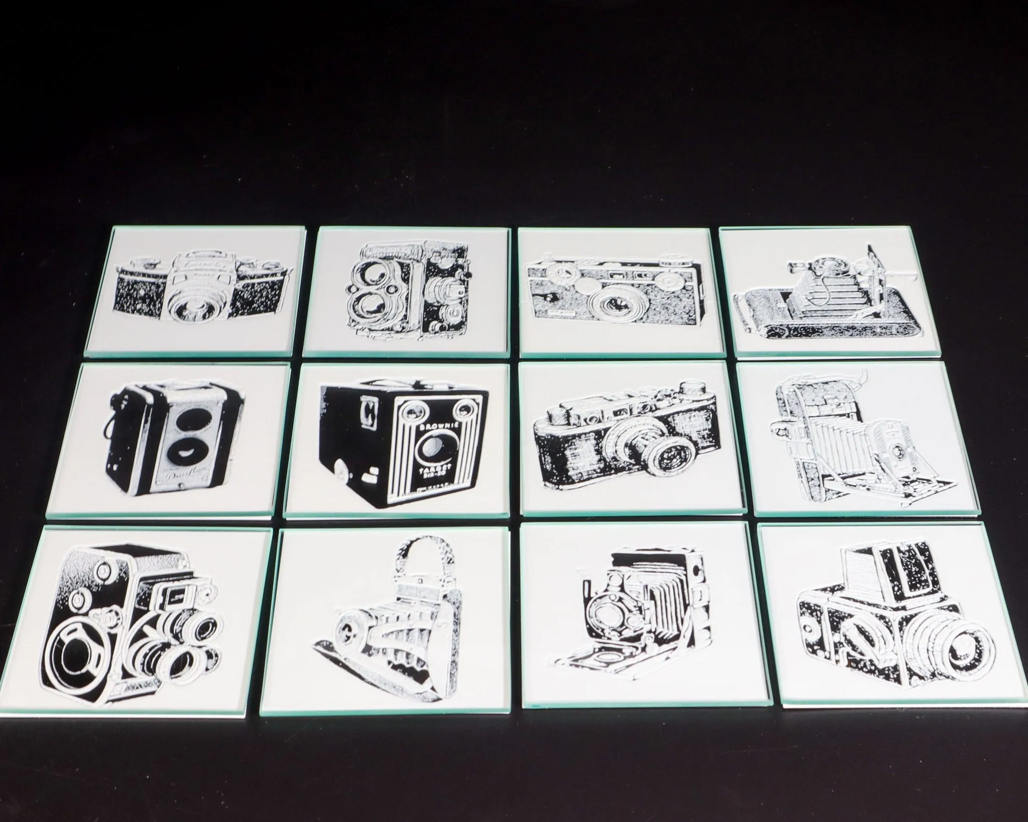 Vintage Camera Coaster Set for Drinks with Holder, Barware, Set of 4 or 6