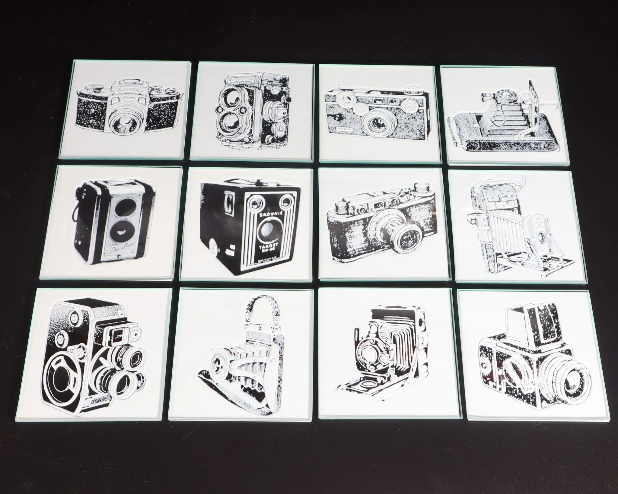 Vintage Camera Coaster Set for Drinks with Holder, Barware, Set of 4 or 6